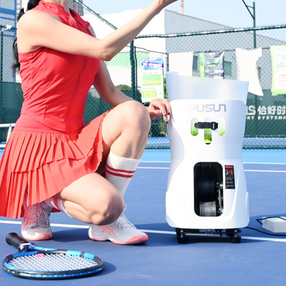 PT Mini Tennis Ball Machine designed for beginners, featuring a lightweight and portable design.